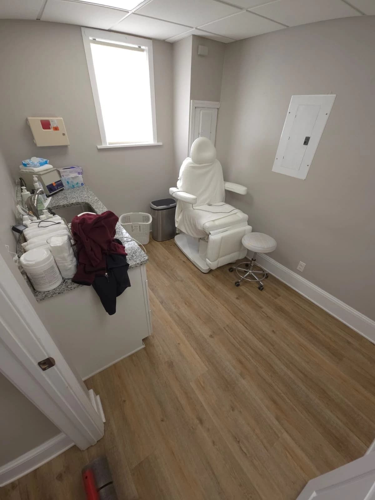 Wood-look LVP flooring installed in a treatment room in Connecticut