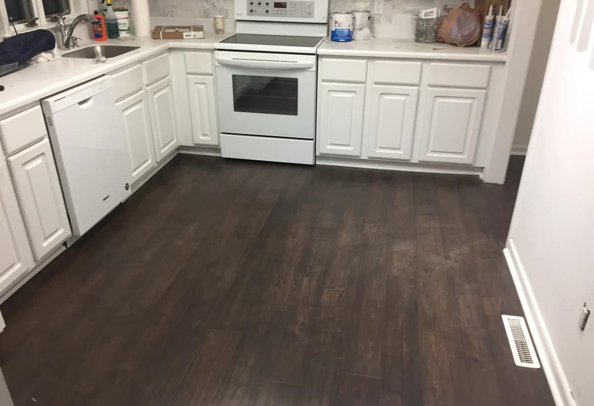 Dark kitchen flooring installation in Connecticut