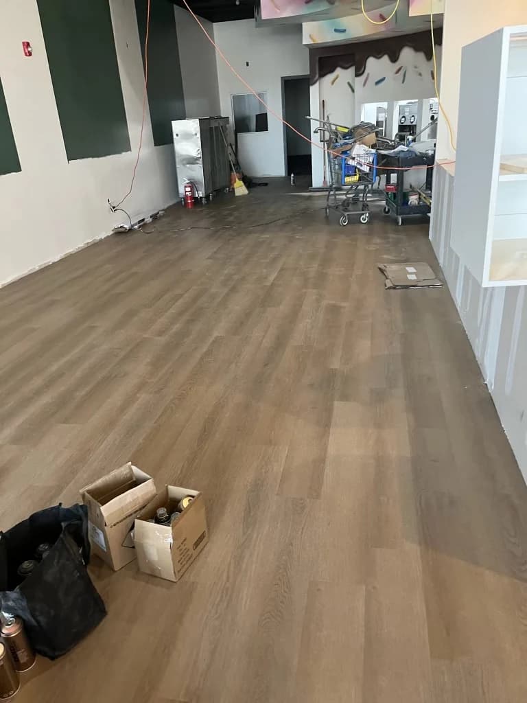 Wood-look LVP flooring installed in a Connecticut retail space