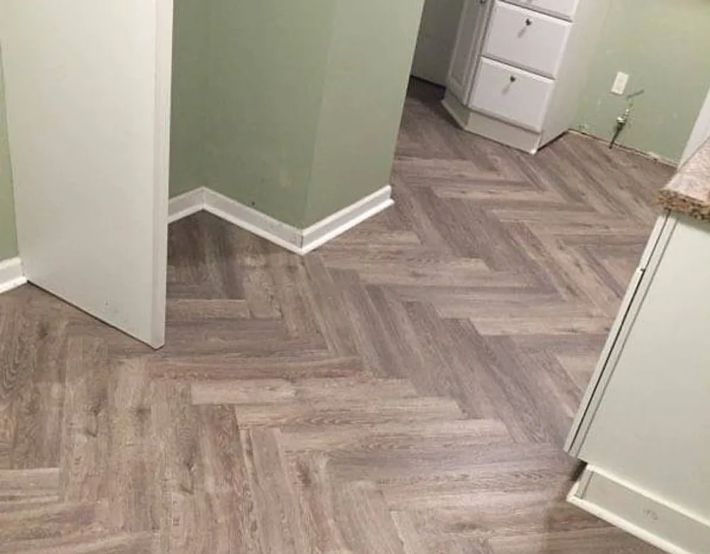 Herringbone pattern flooring installed in Connecticut