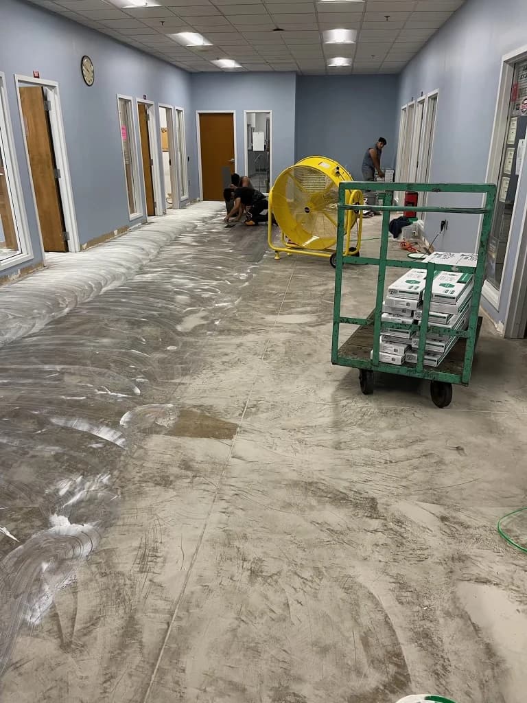 Self-leveling subfloor prep before flooring installation in Connecticut
