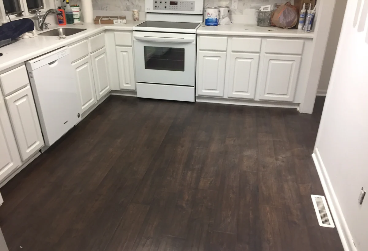 Dark kitchen flooring installation in Connecticut